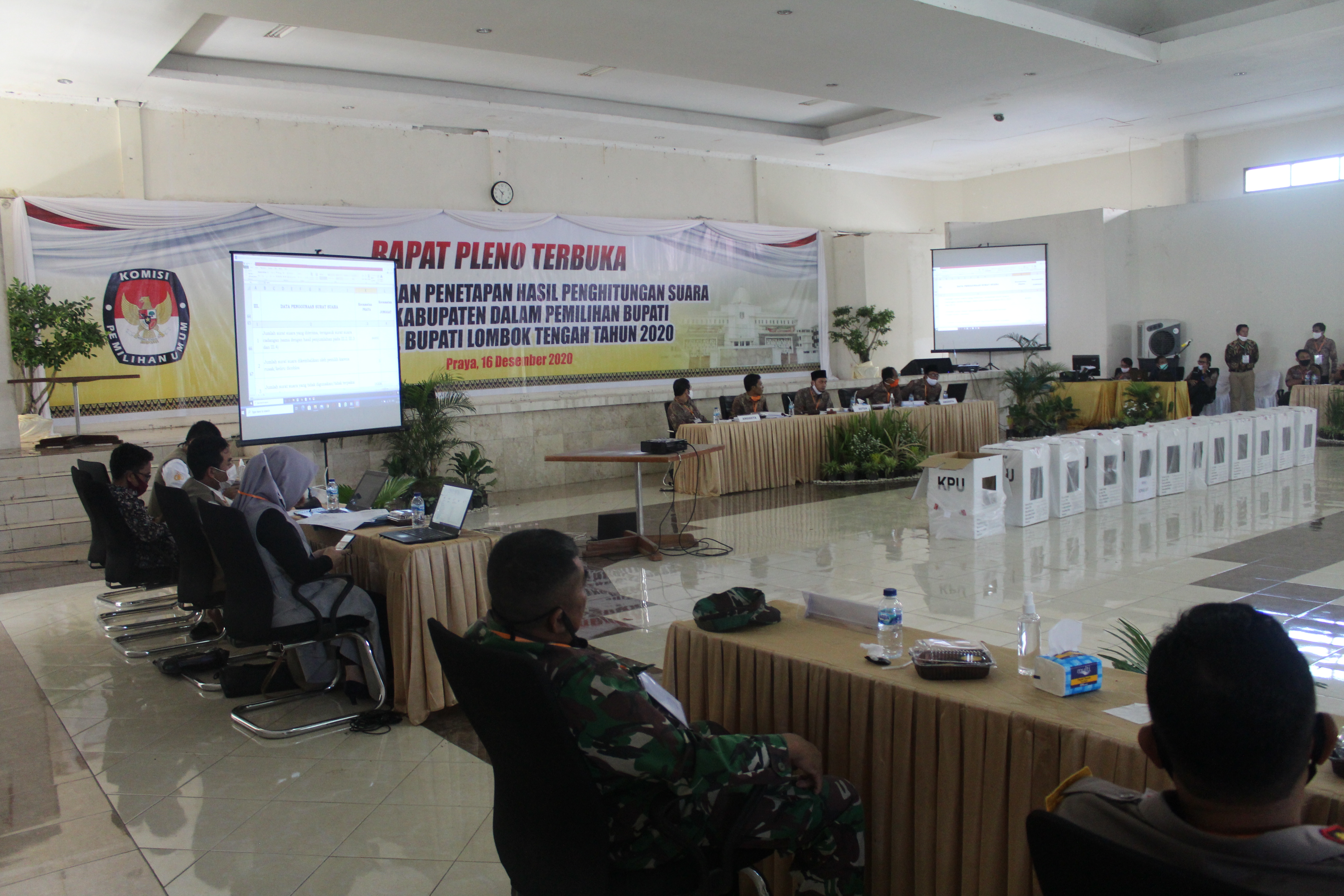Rapat Pleno Terbuka Rekapitulasi dan Penetapan Hasil Penghitungan Suara Tingkat Kabupaten dalam Pemilihan Bupati dan Wakil Bupati Kab. Loteng Tahun 2020