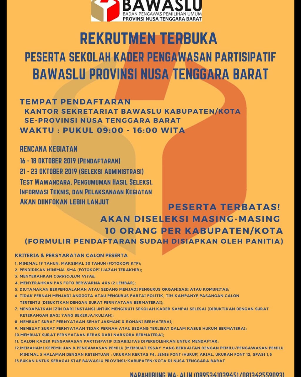 Pengumuman Hasil Seleksi Administrasi Calon Sekolah Kader Pengawasan Partisipatif