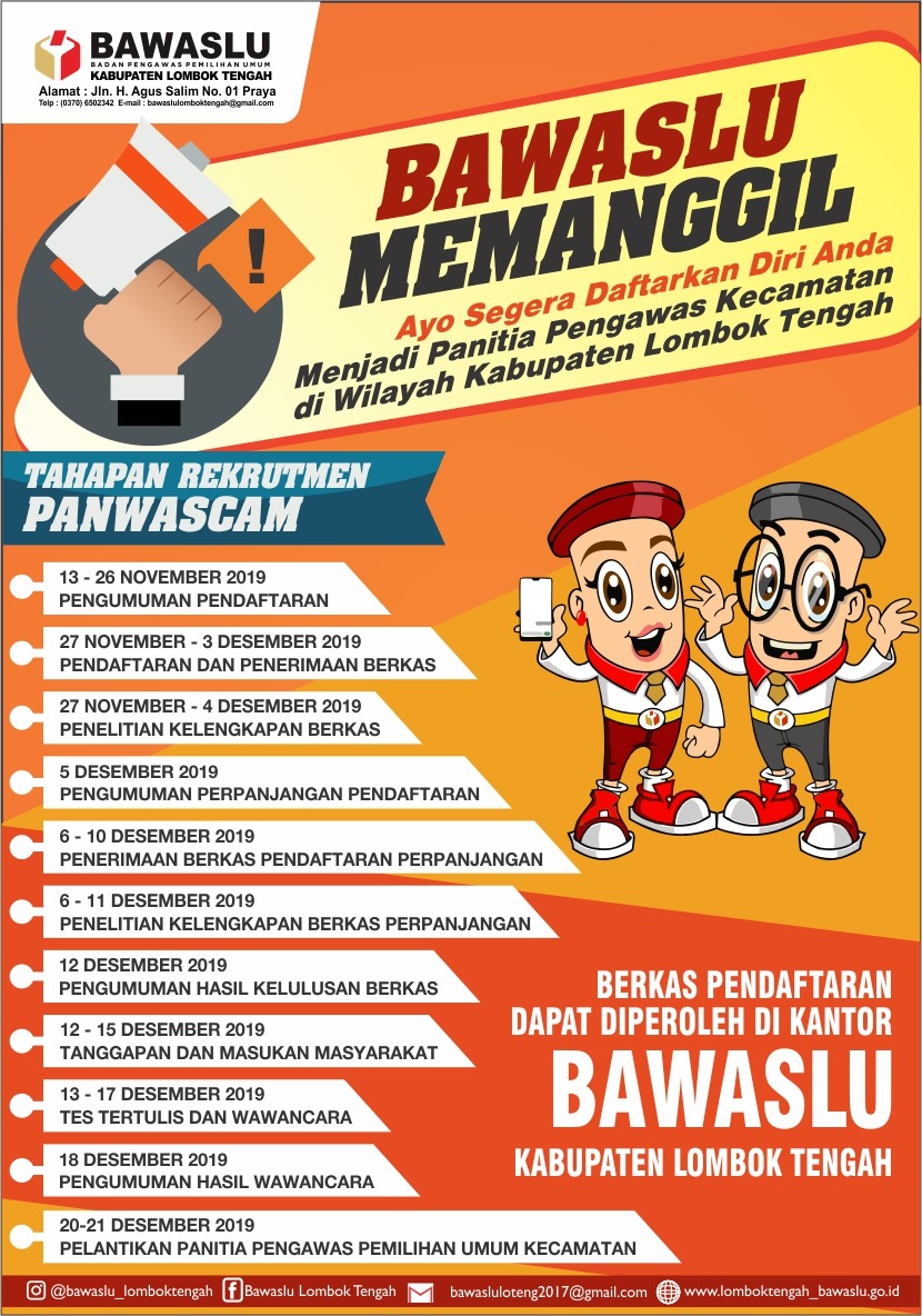 Pengumuman Rekrutmen Panwaslu Kecamatan Se-Kabupaten Lombok Tengah